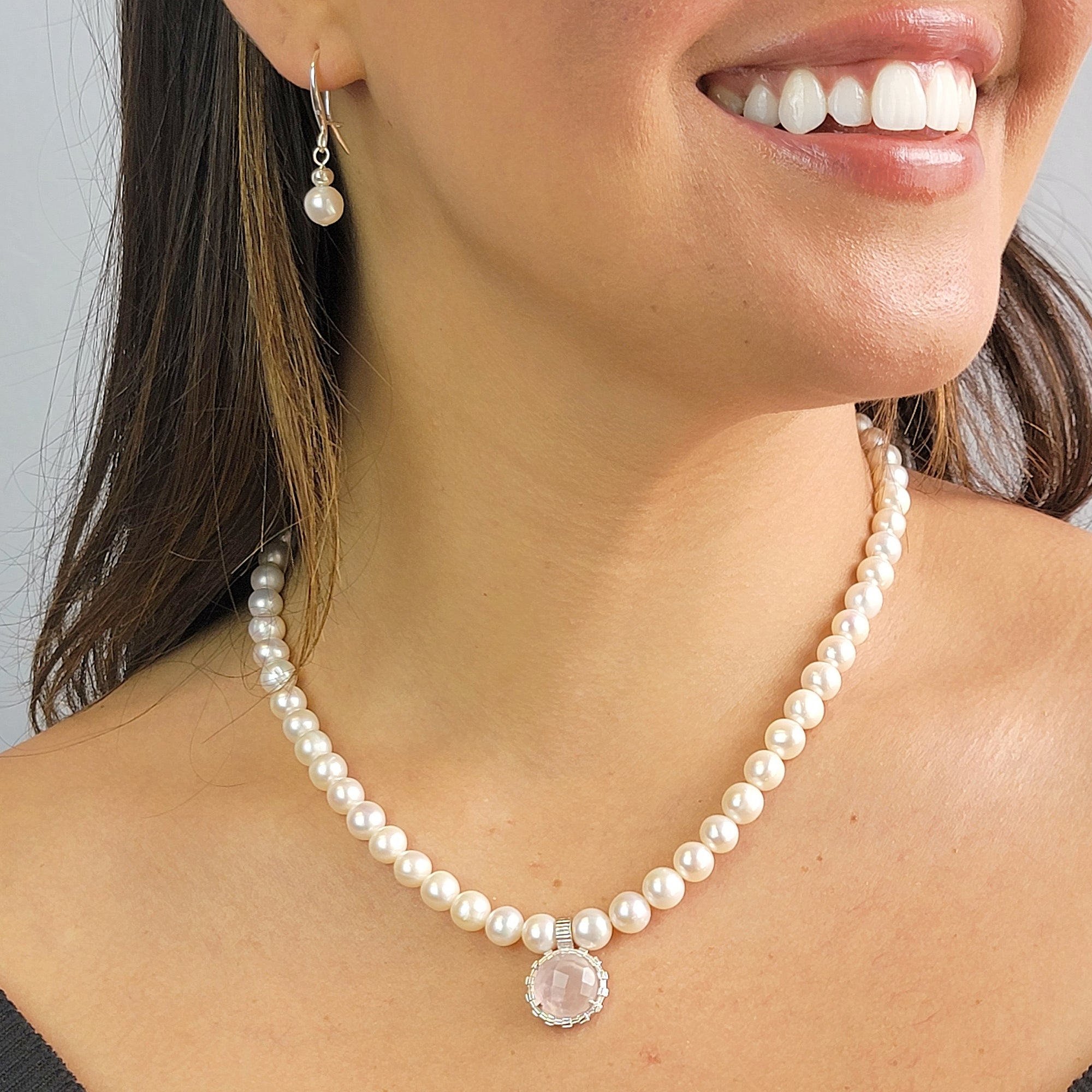 Real Pearl and Rose Quartz Jewelry Set