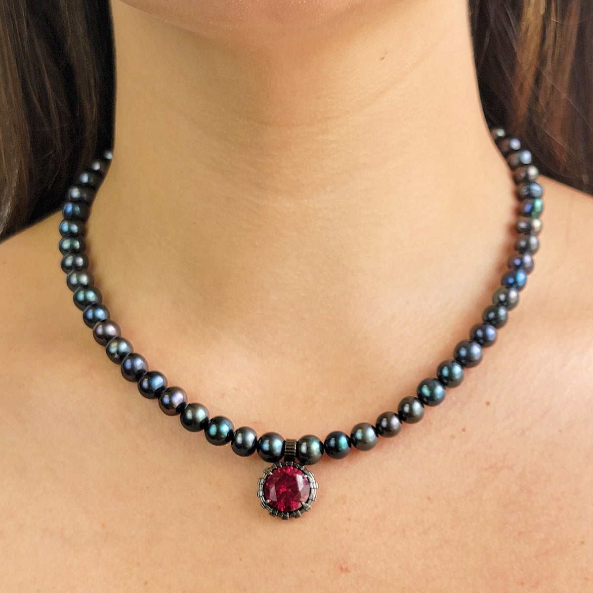 Real Pearl and Ruby Jewelry Set