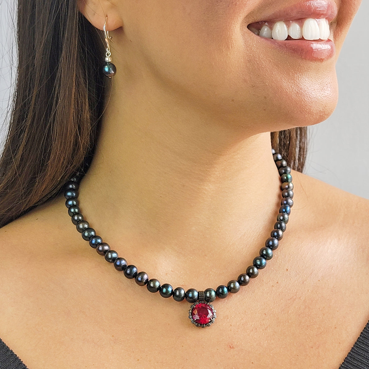 Real Pearl and Ruby Jewelry Set