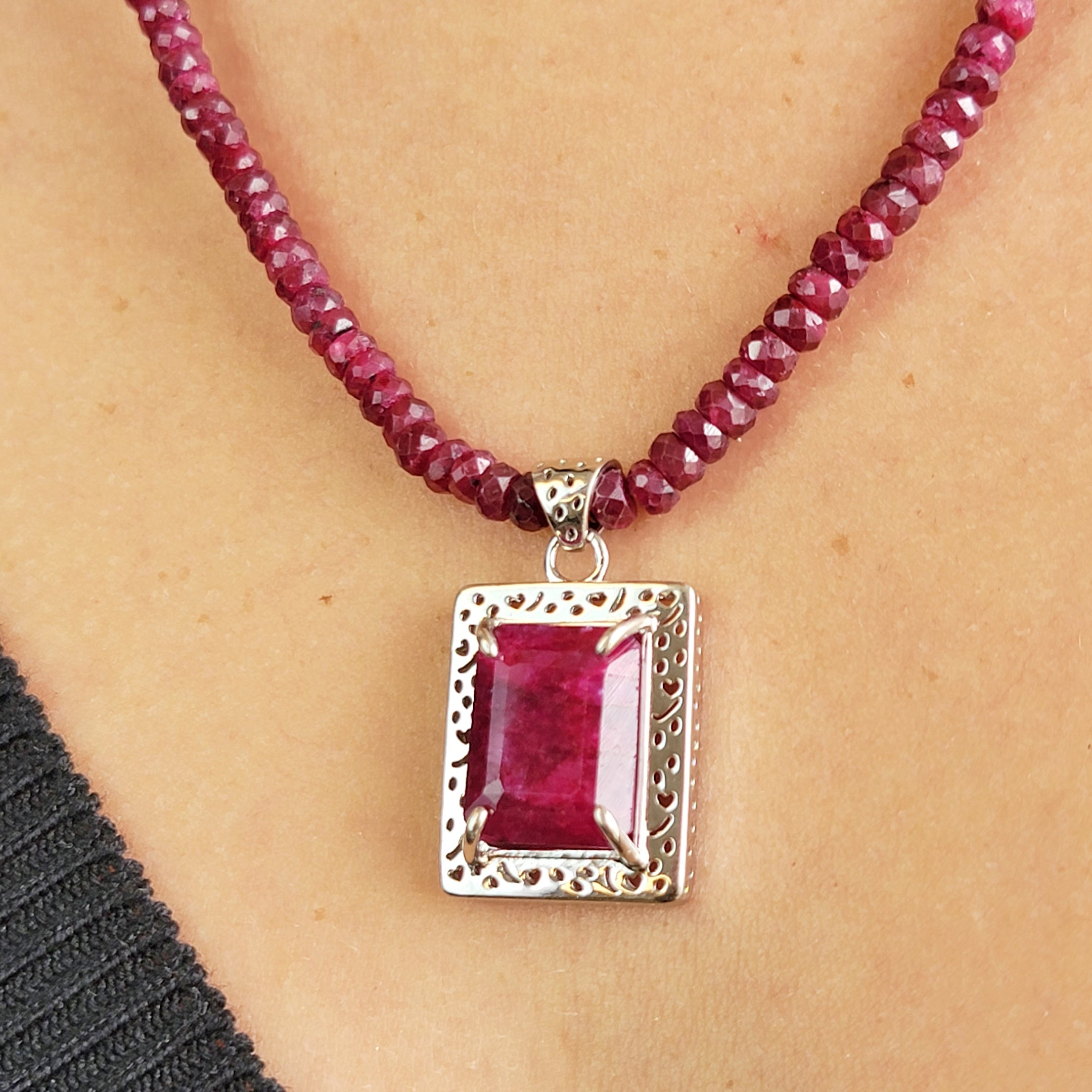 Solid Gold Natural Octagon Ruby Necklace | Handmade Jewelry