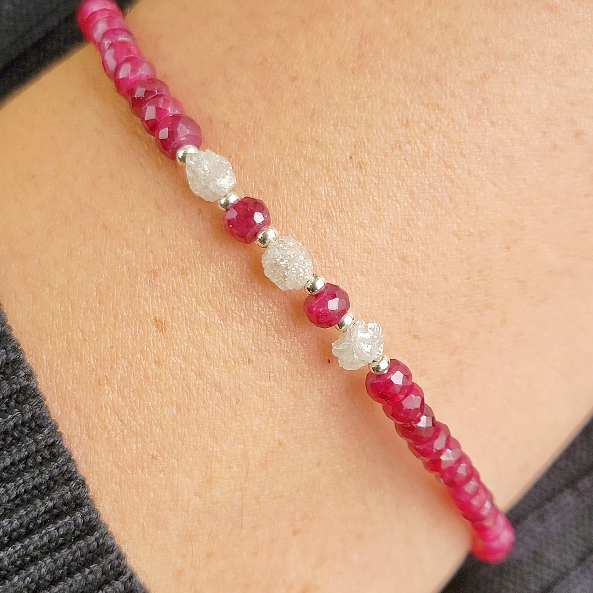 Genuine Ruby Raw Diamond Bracelet
