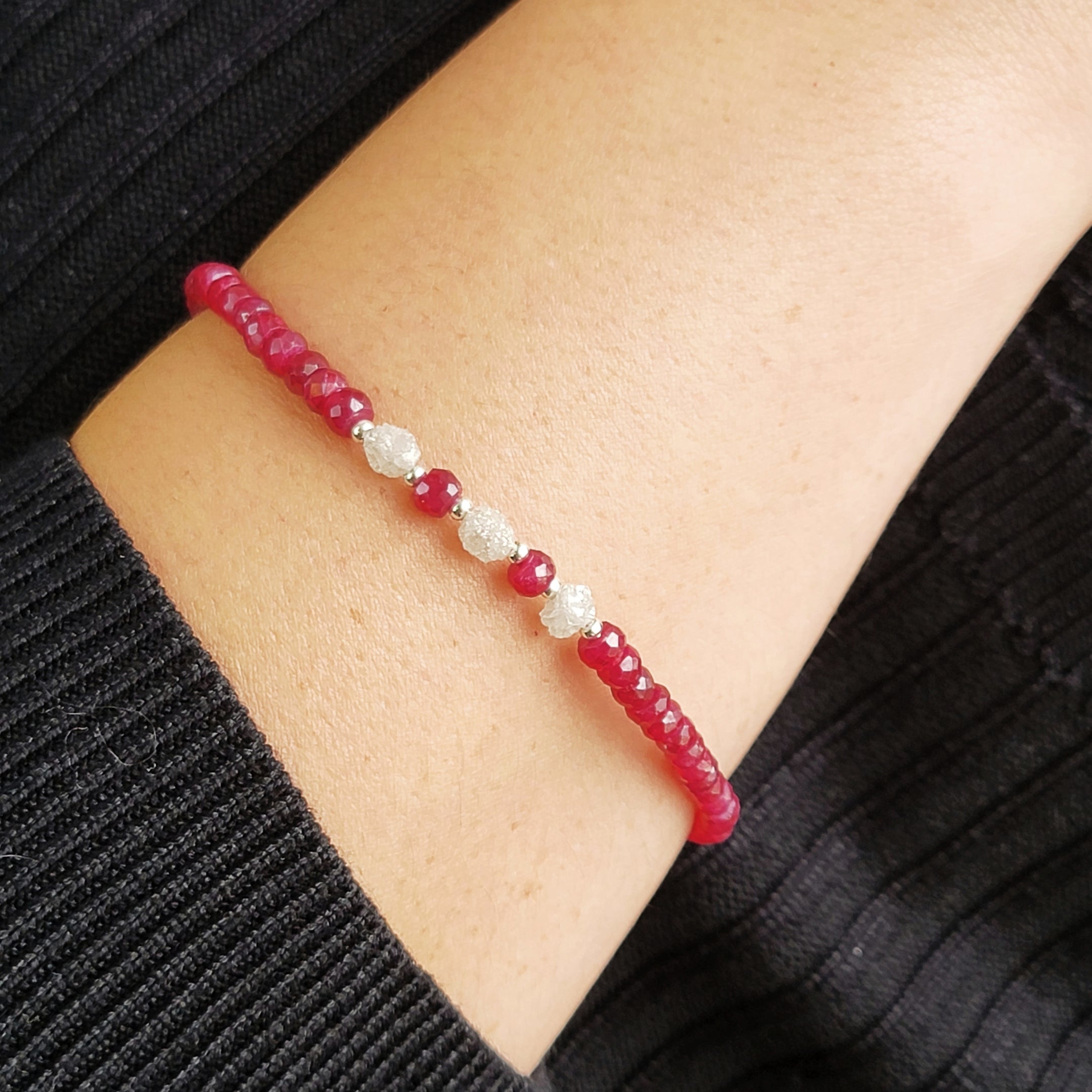 Genuine Ruby Raw Diamond Bracelet