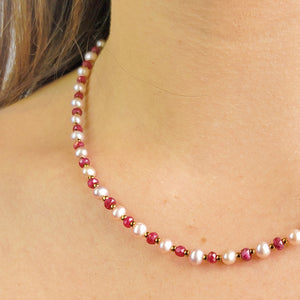 Ruby and Pearl Strand Necklace