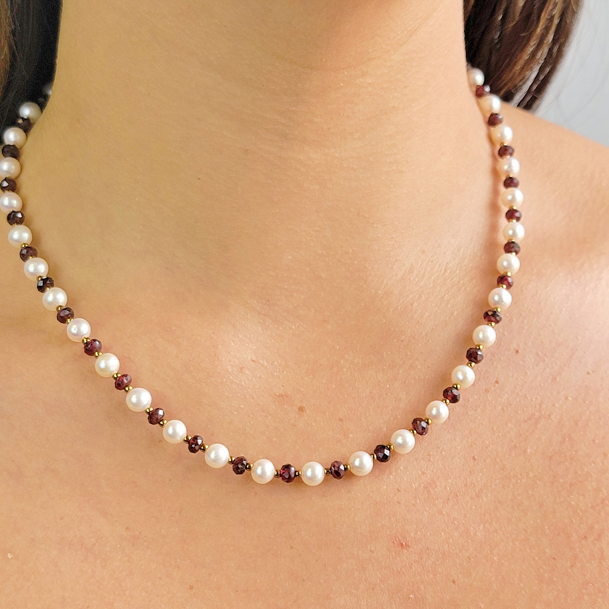 Garnet and Pearl Strand Necklace