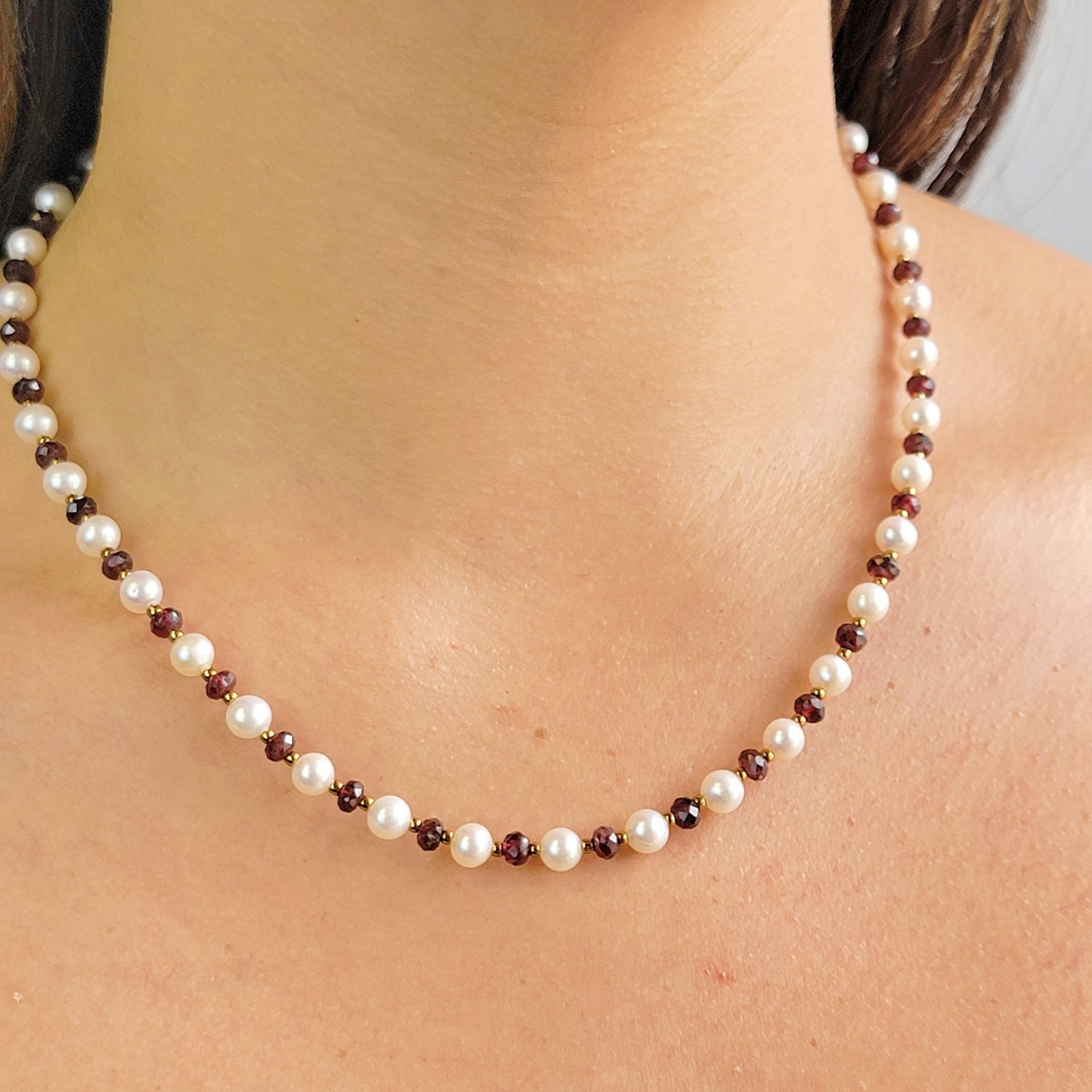 Garnet and Pearl Strand Necklace