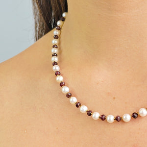 Garnet and Pearl Strand Necklace