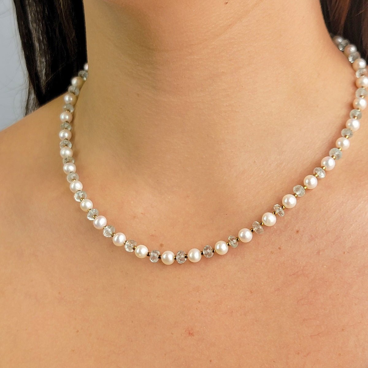 Aquamarine Pearl Strand Necklace