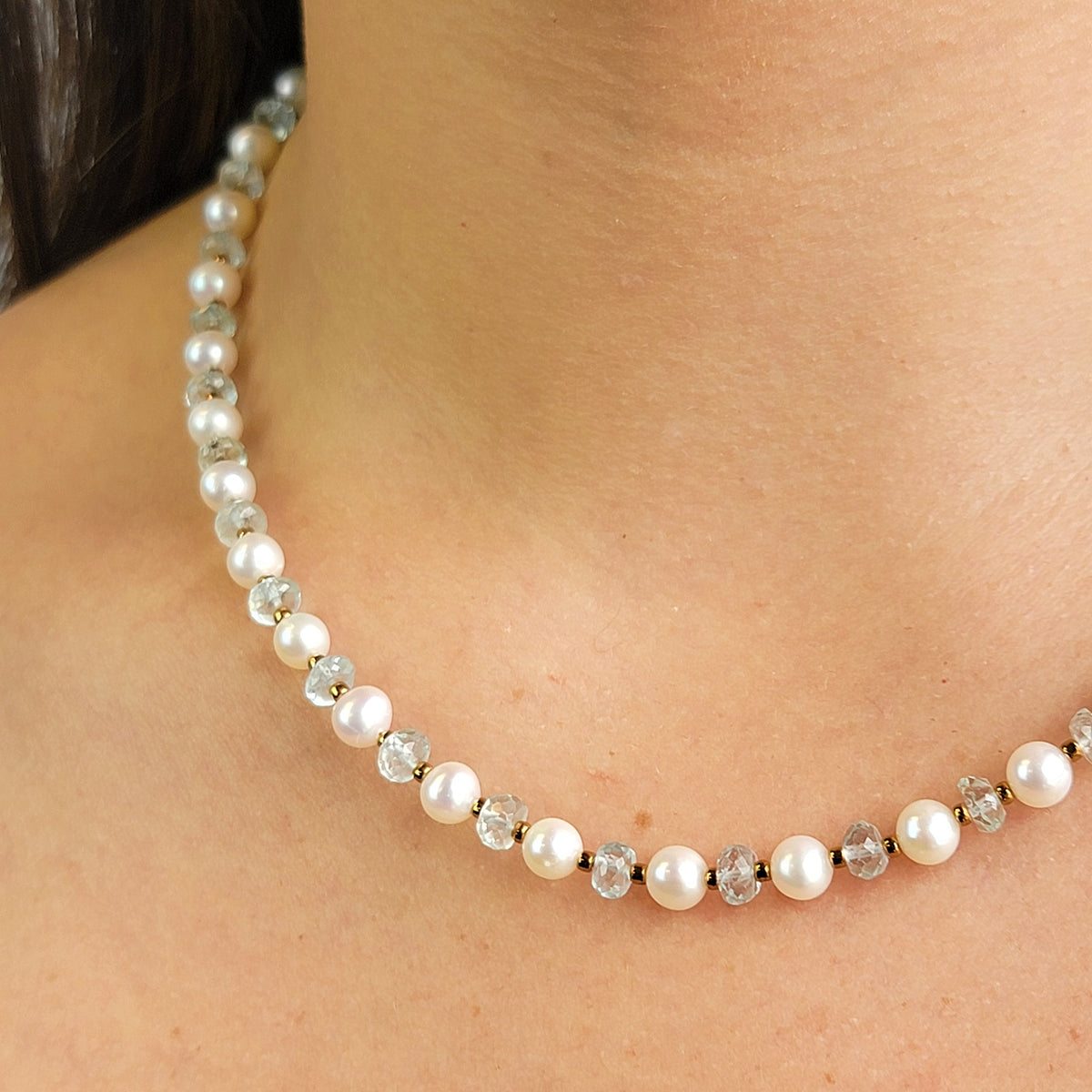 Aquamarine Pearl Strand Necklace