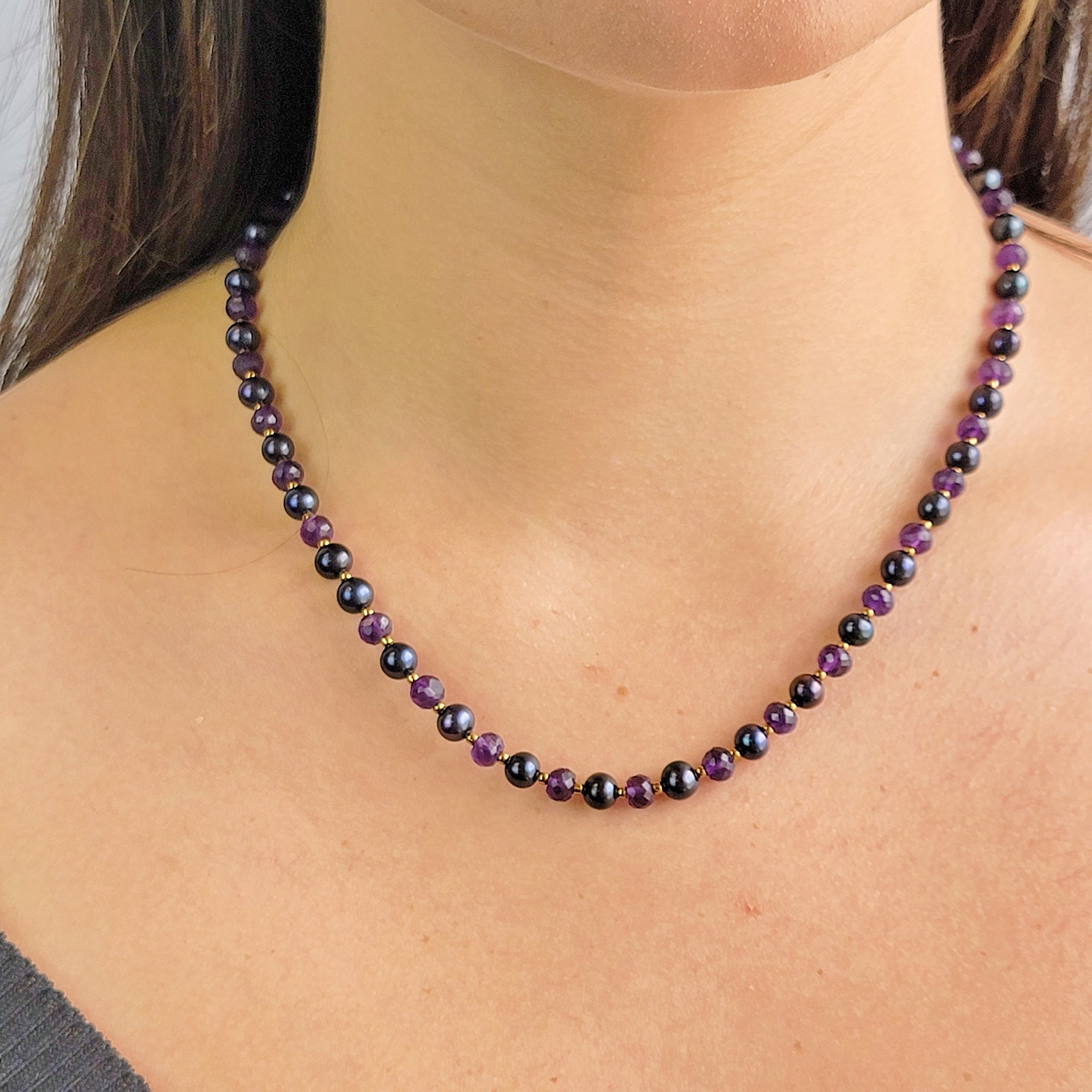 Amethyst and Pearl Strand Necklace
