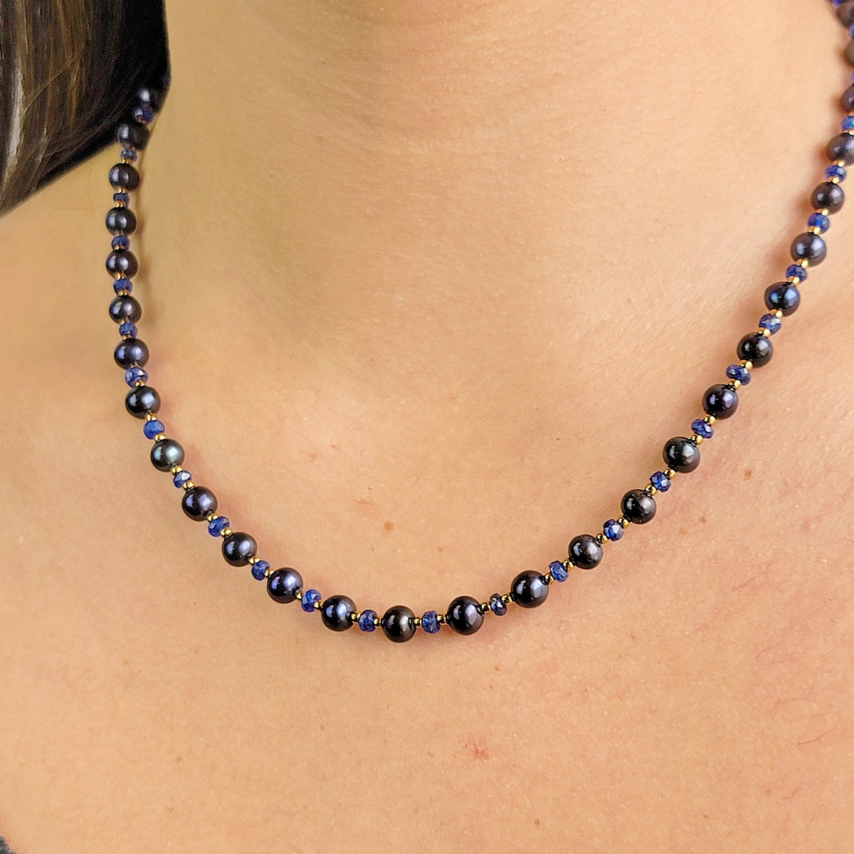 Sapphire and Pearl Strand Necklace