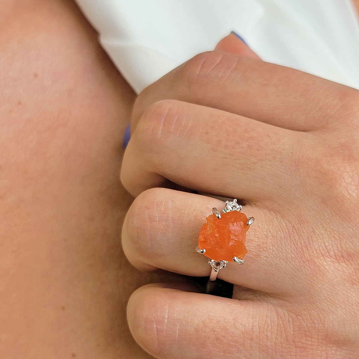 Raw Carnelian Crystal Ring