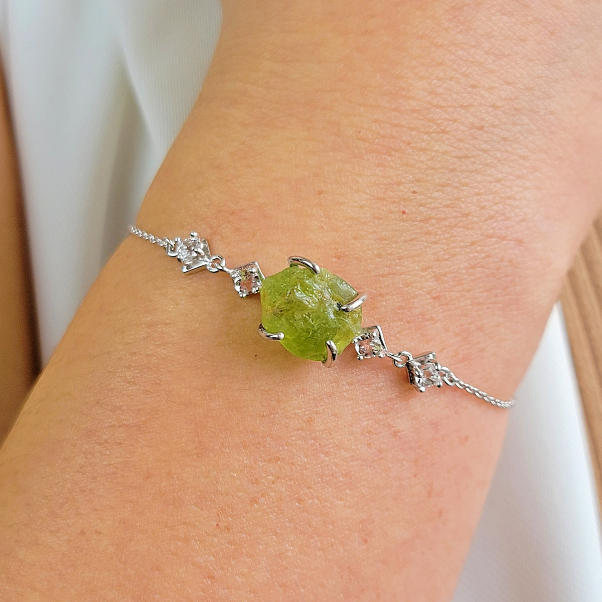 Raw Peridot Bracelet and Ring Set