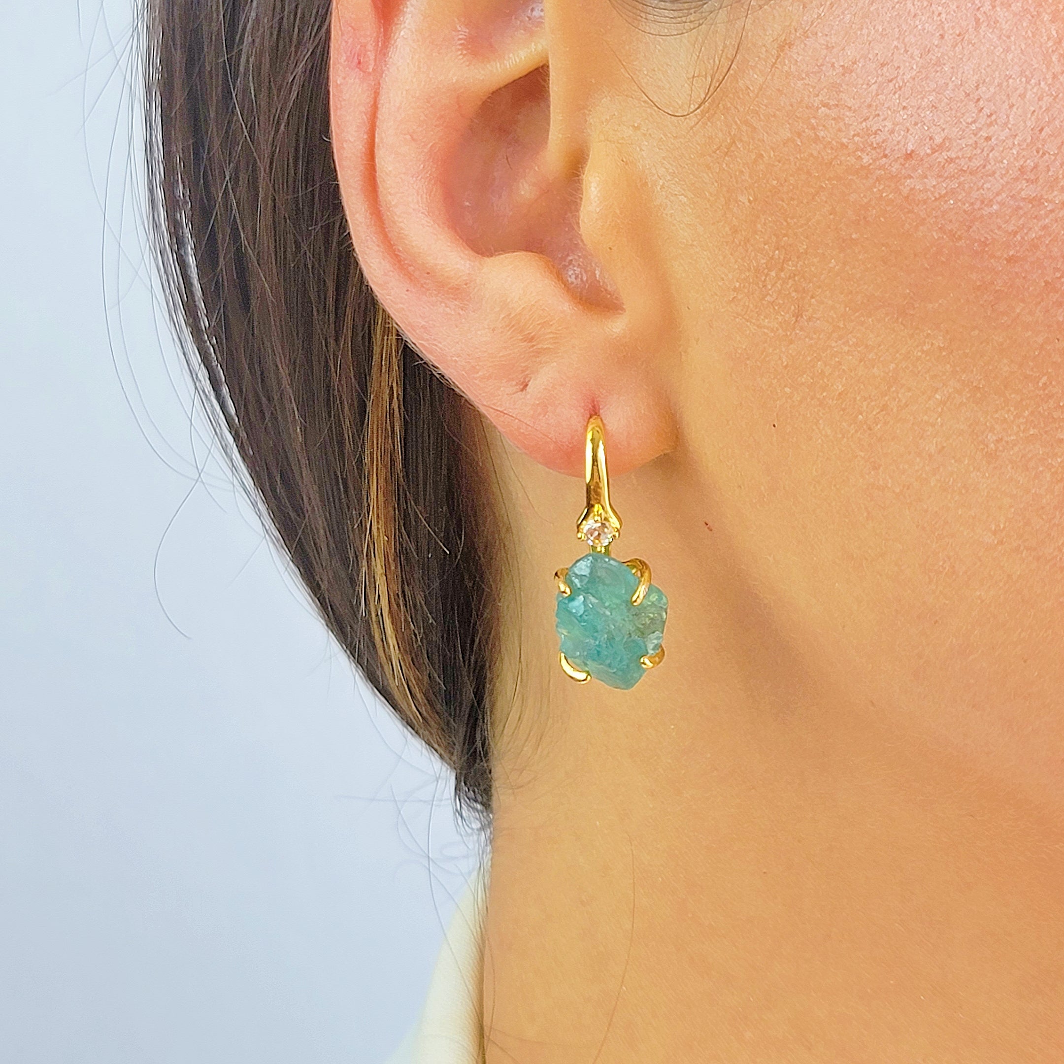 Raw Blue Apatite Earrings - Uniquelan Jewelry