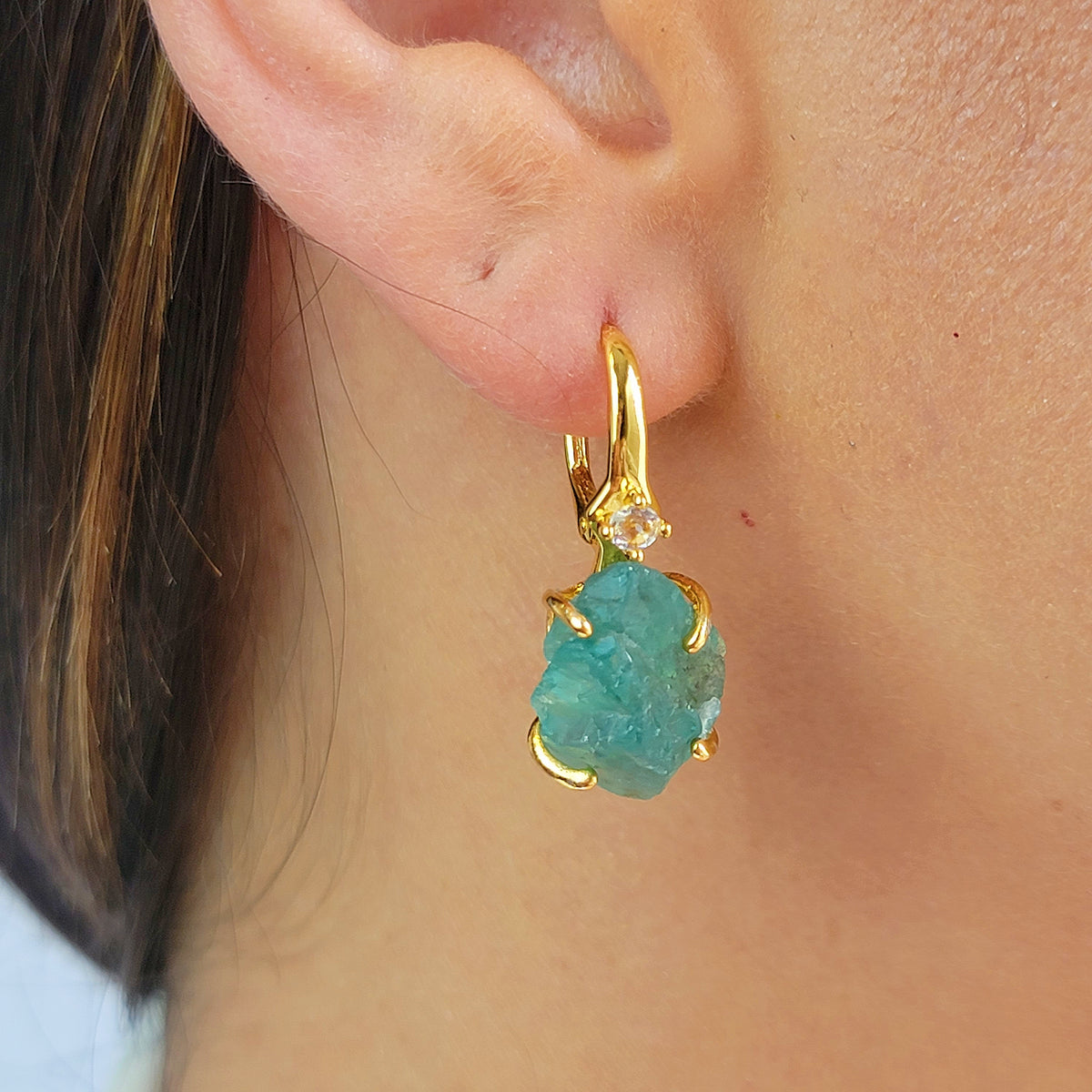 Raw Blue Apatite Earrings - Uniquelan Jewelry