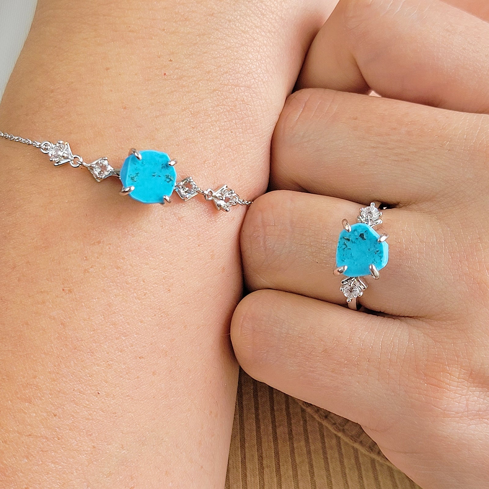 Raw Turquoise Bracelet and Ring Set