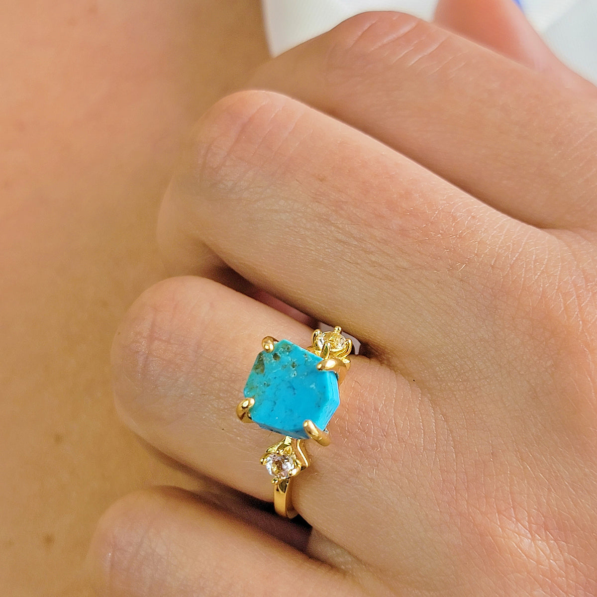 Real Raw Turquoise Crystal Stone Ring