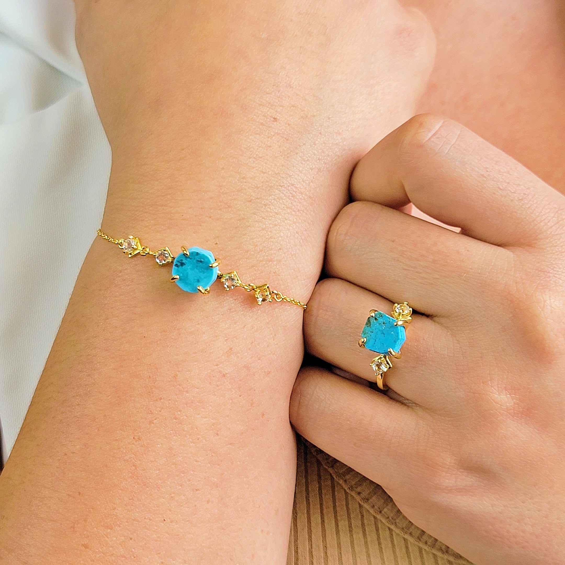 Gold bracelet deals with turquoise stone