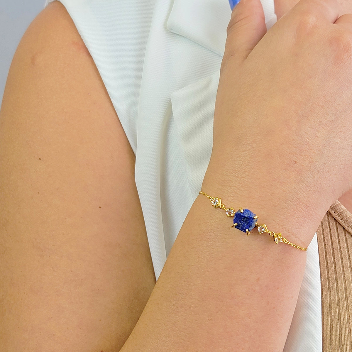 Raw Lapis Lazuli Chain Bracelet