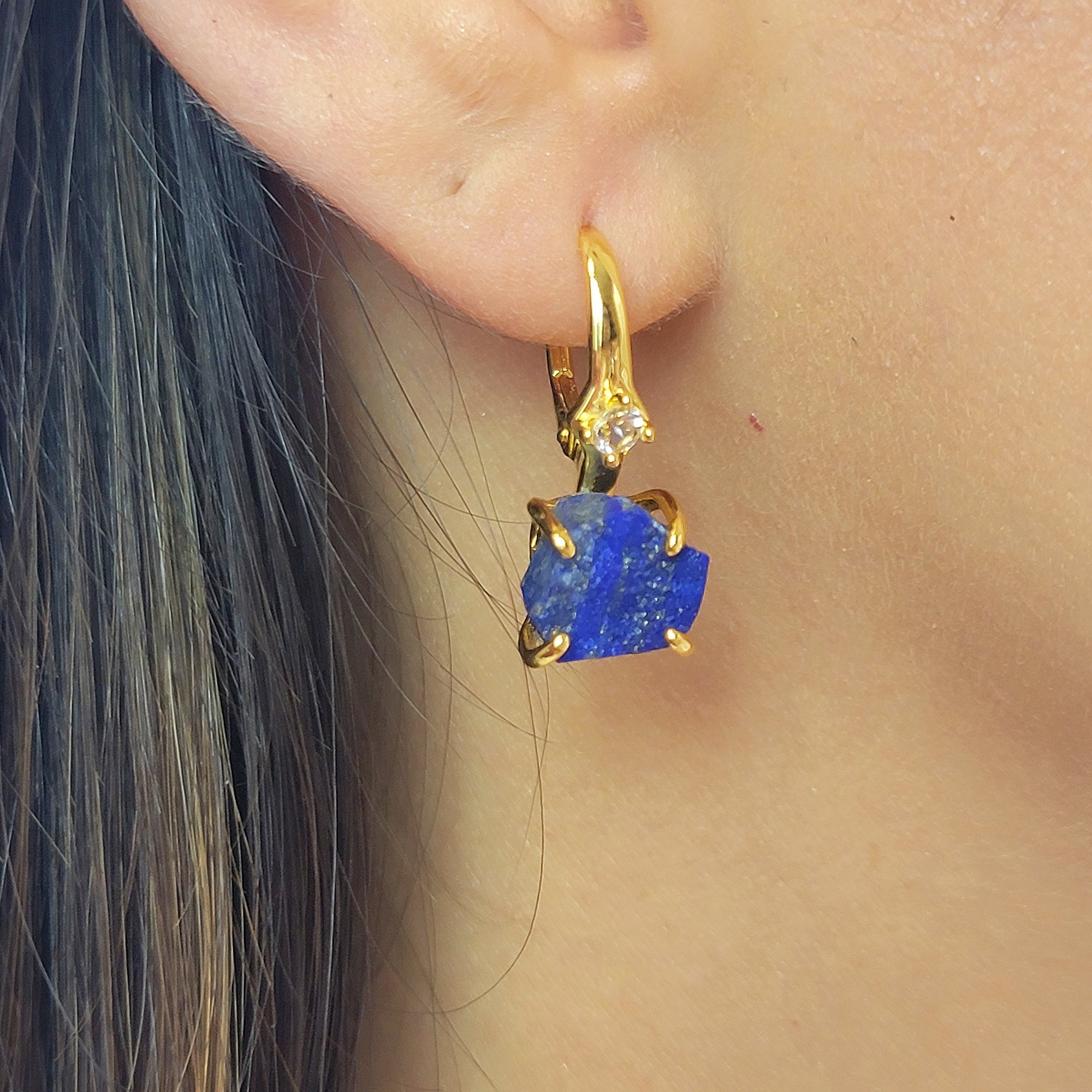 Raw Lapis Lazuli Drop Earrings