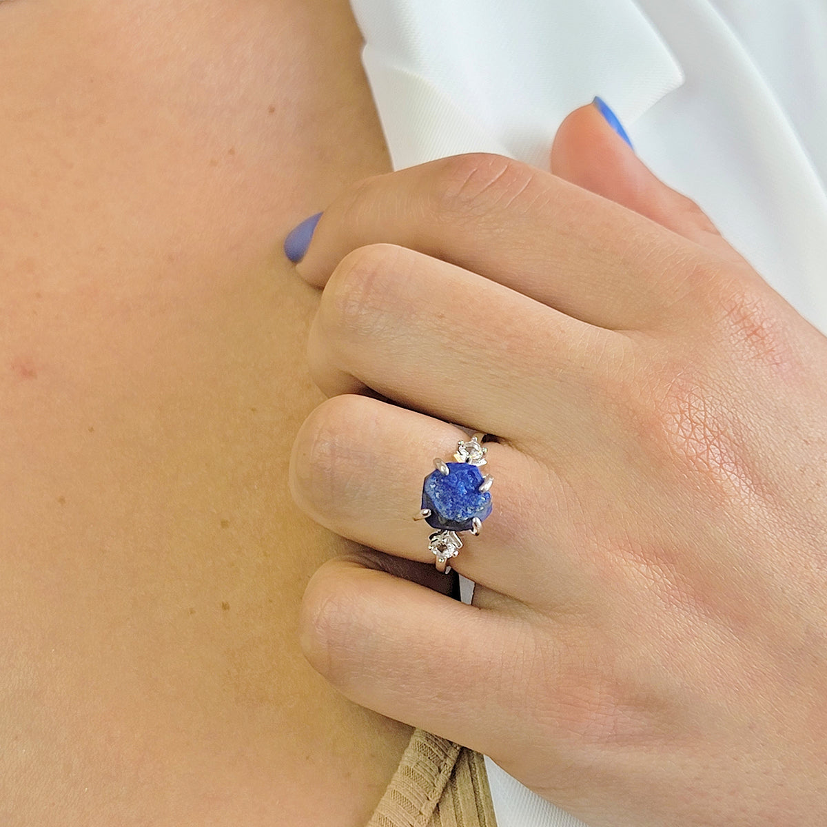 Raw Lapis Lazuli Ring Bracelet Set
