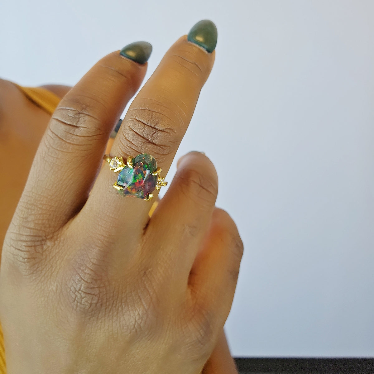 Raw Black Opal Stone Ring