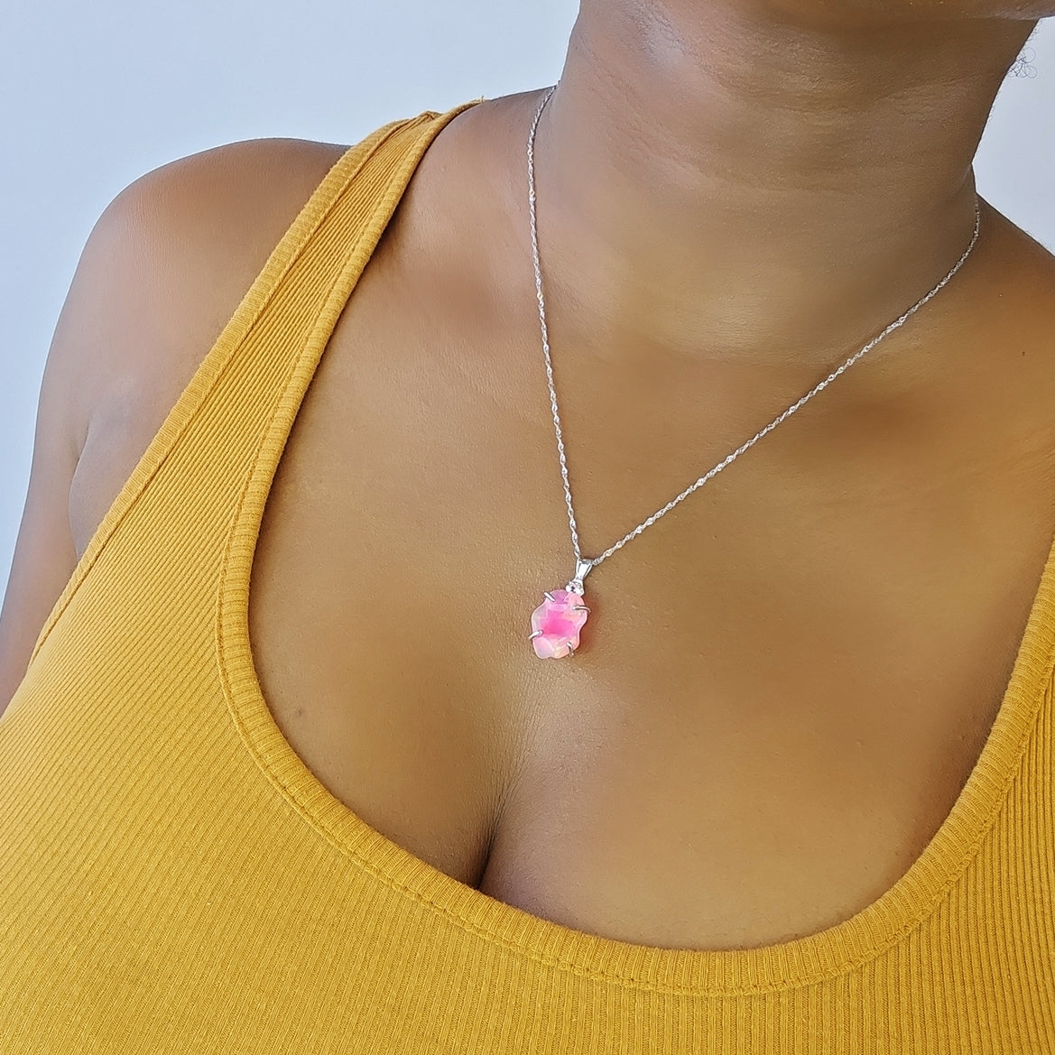 Raw Pink Opal Necklace