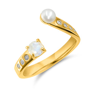 Pearl and Gemstone Adjustable Ring