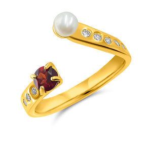 Pearl and Gemstone Adjustable Ring