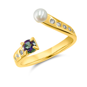 Pearl and Gemstone Adjustable Ring