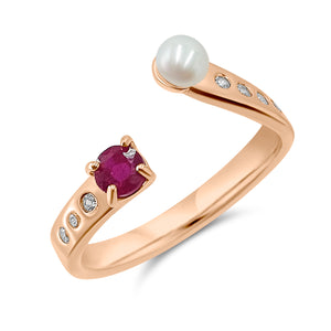 Pearl and Gemstone Adjustable Ring