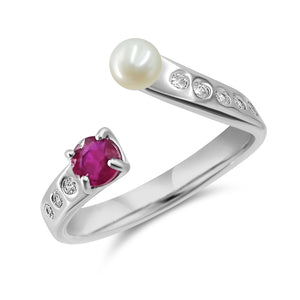 Pearl and Gemstone Adjustable Ring