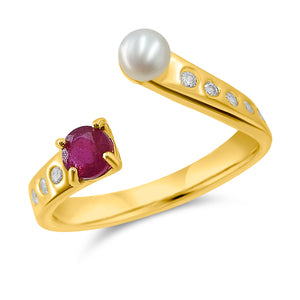 Pearl and Gemstone Adjustable Ring