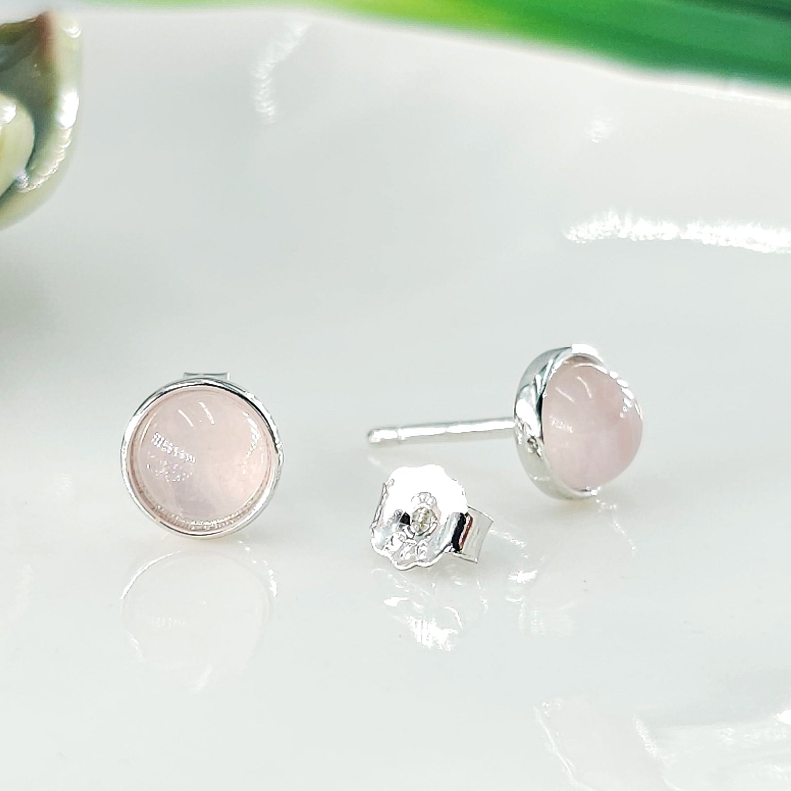 Rose Quartz Bezel Stud Earrings