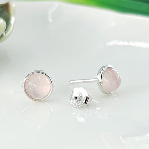 Rose Quartz Bezel Stud Earrings