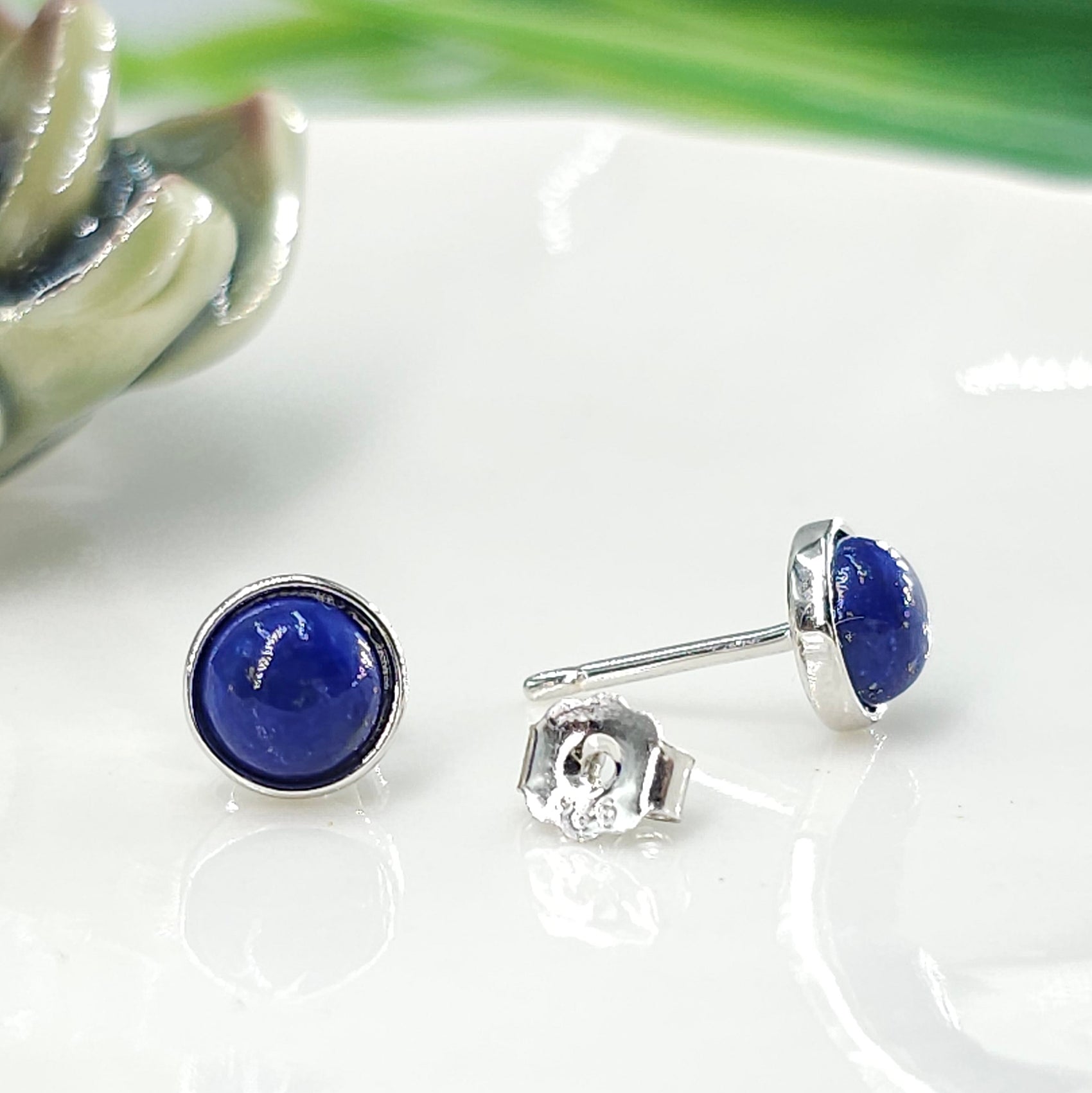 Real Lapis Lazuli Bezel Stud Earrings - Uniquelan Jewelry