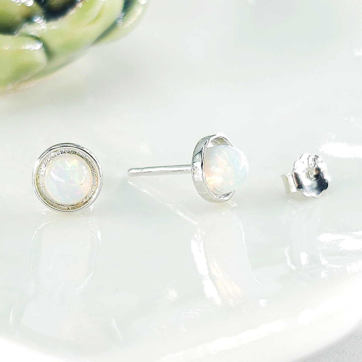 Real Opal Bezel Stud Earrings
