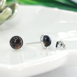 Real Smoky Quartz Bezel Stud Earrings