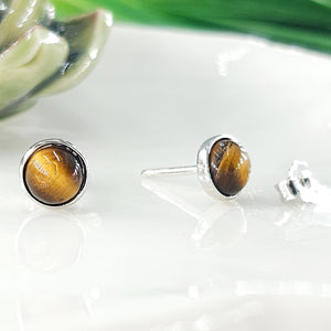 Real Tiger Eye Bezel Stud Earrings