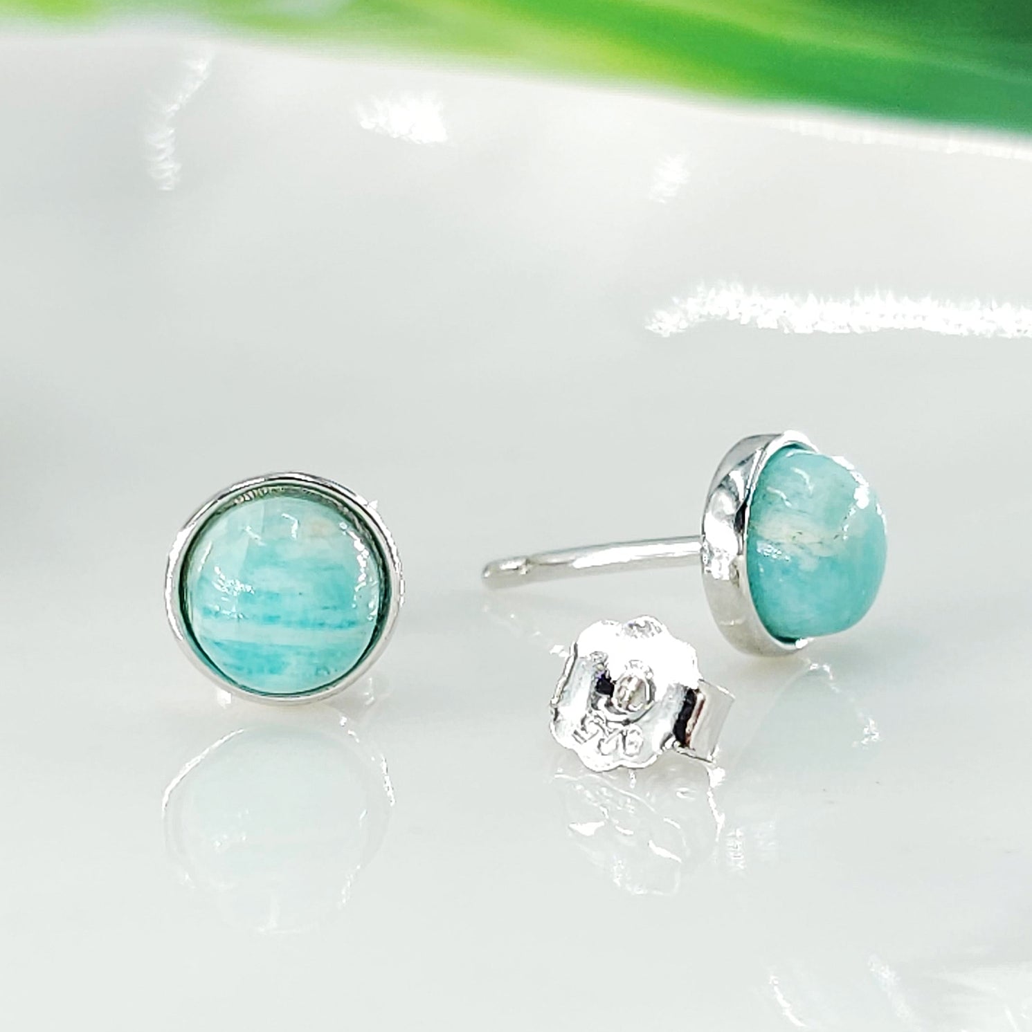 Real 6mm Amazonite Stud Earrings - Uniquelan Jewelry