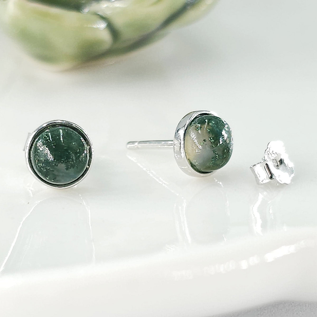 Real Green Agate Stud Earrings
