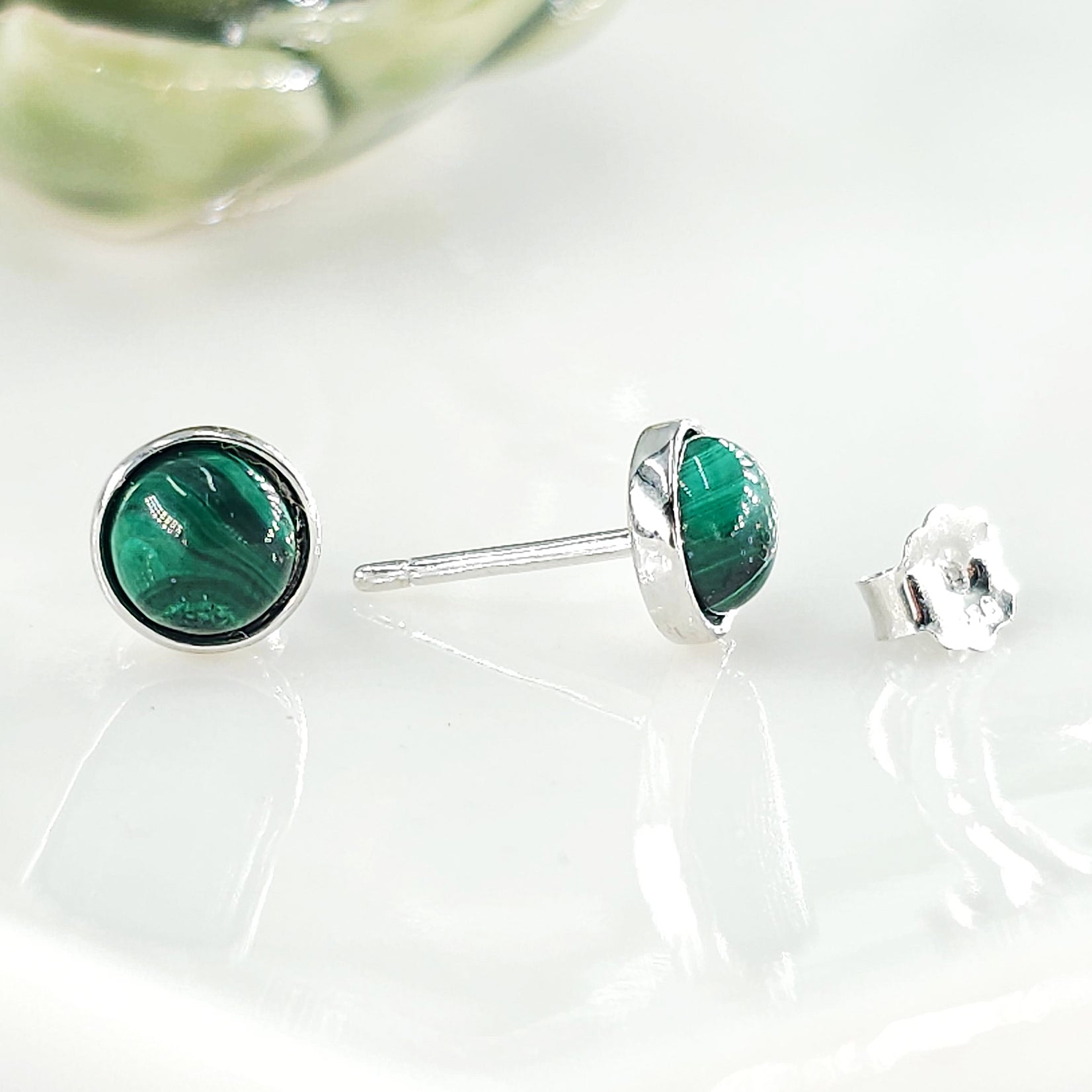 Real Malachite Bezel Stud Earrings - Uniquelan Jewelry