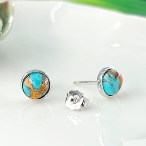 Real Turquoise Bezel Stud Earrings