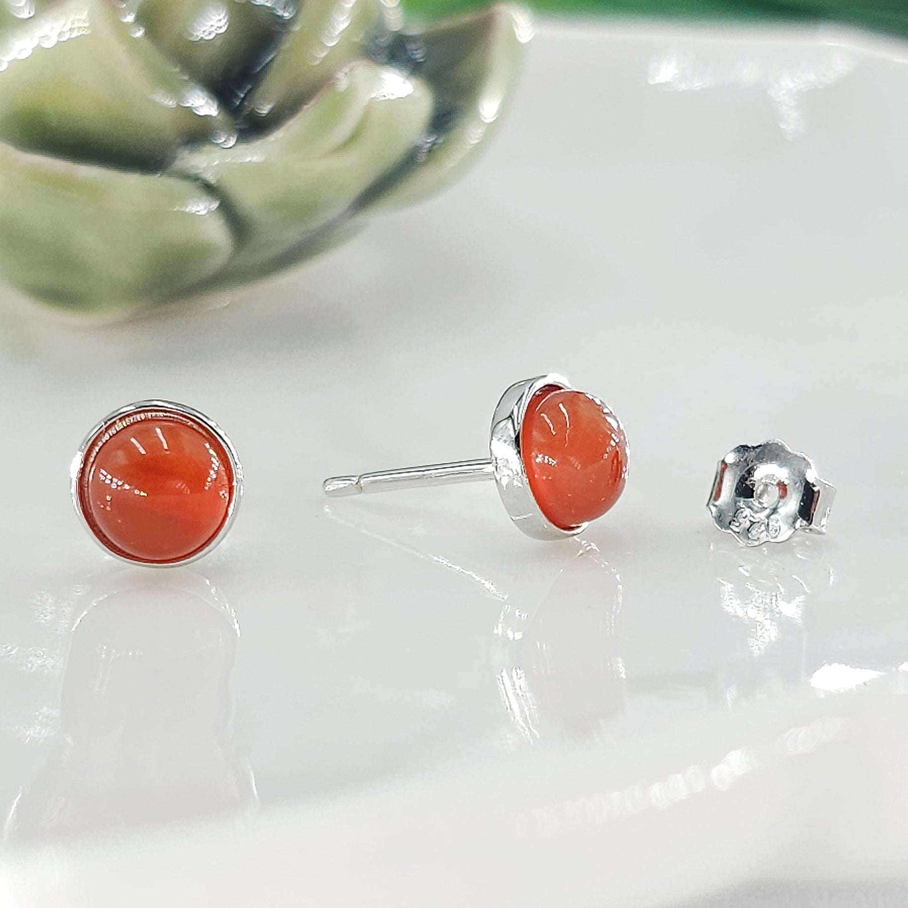 Real Carnelian Bezel Stud Earrings - Uniquelan Jewelry