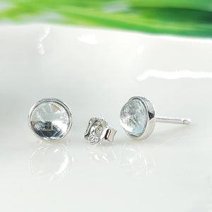 Real Aquamarine Bezel Stud Earrings