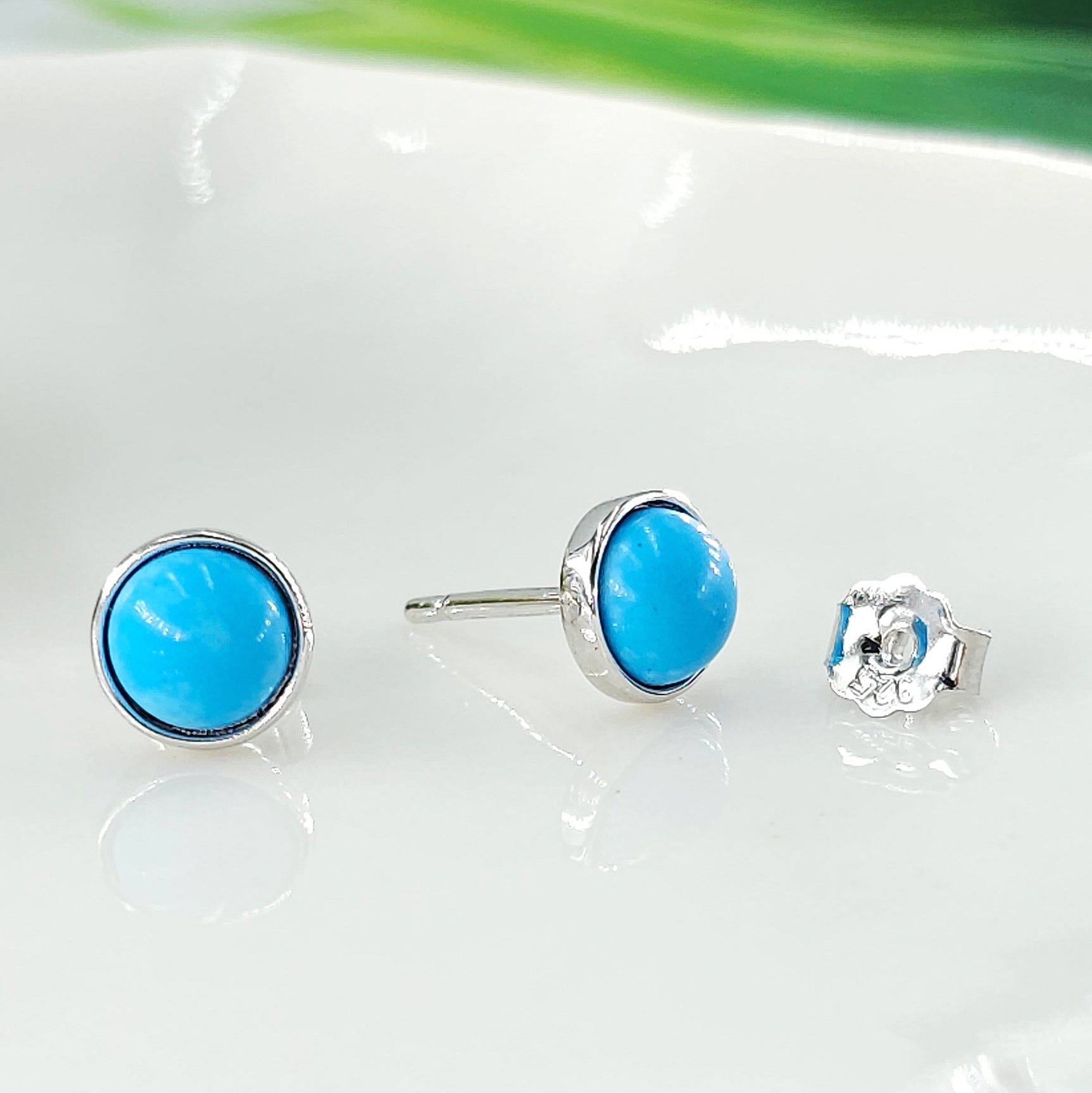 Real Turquoise Bezel Stud Earrings