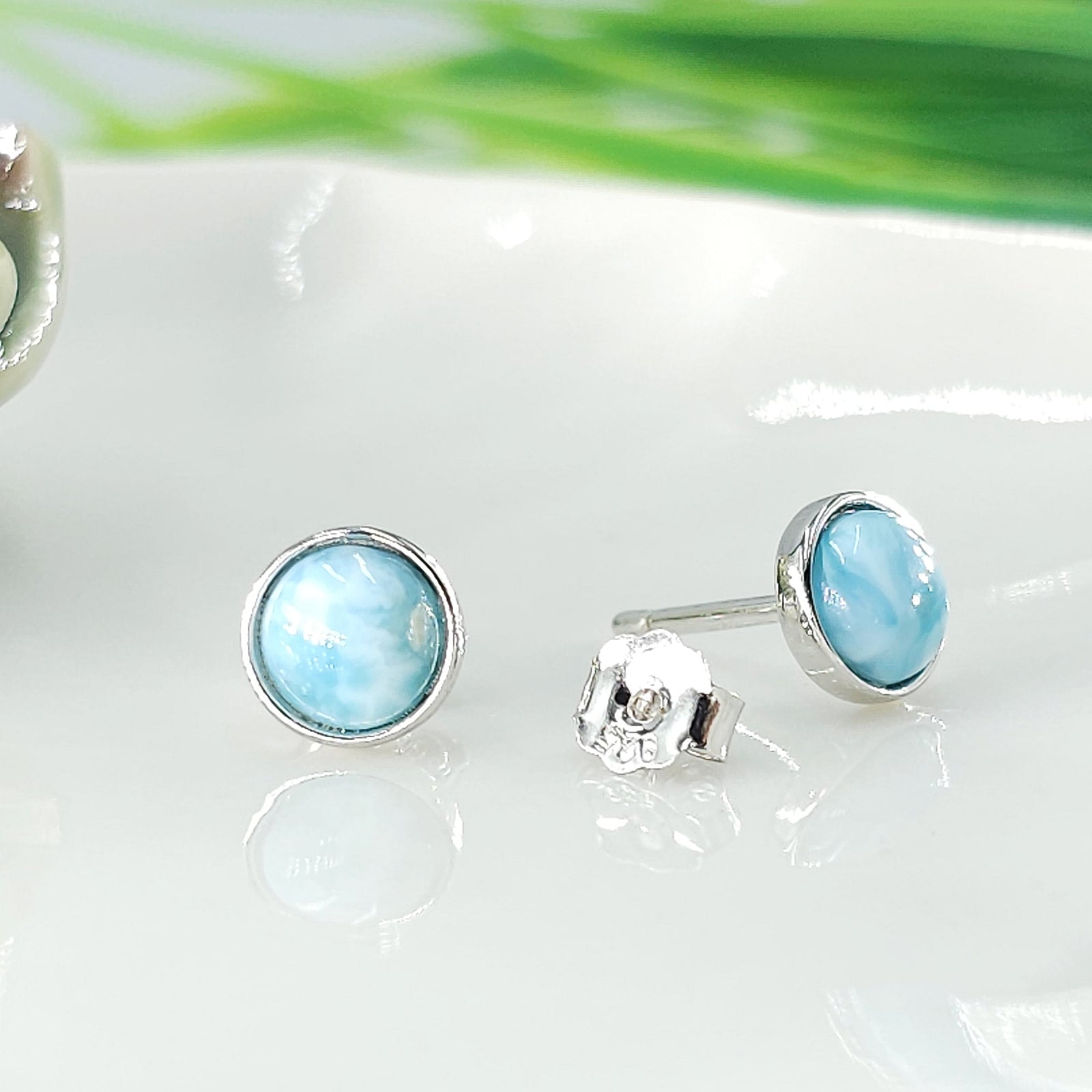 Real 6mm Larimar Stud Earrings - Uniquelan Jewelry