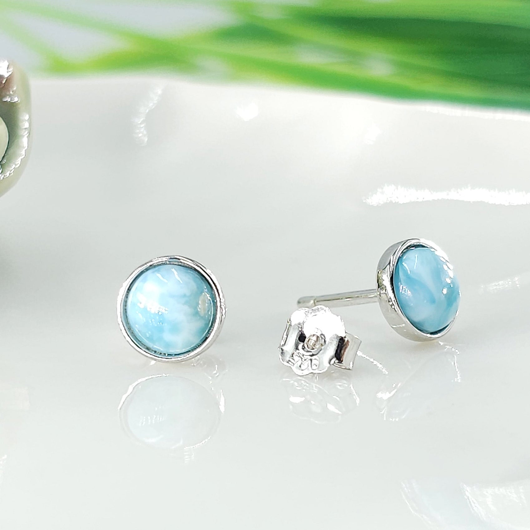 Real 6mm Larimar Stud Earrings - Uniquelan Jewelry