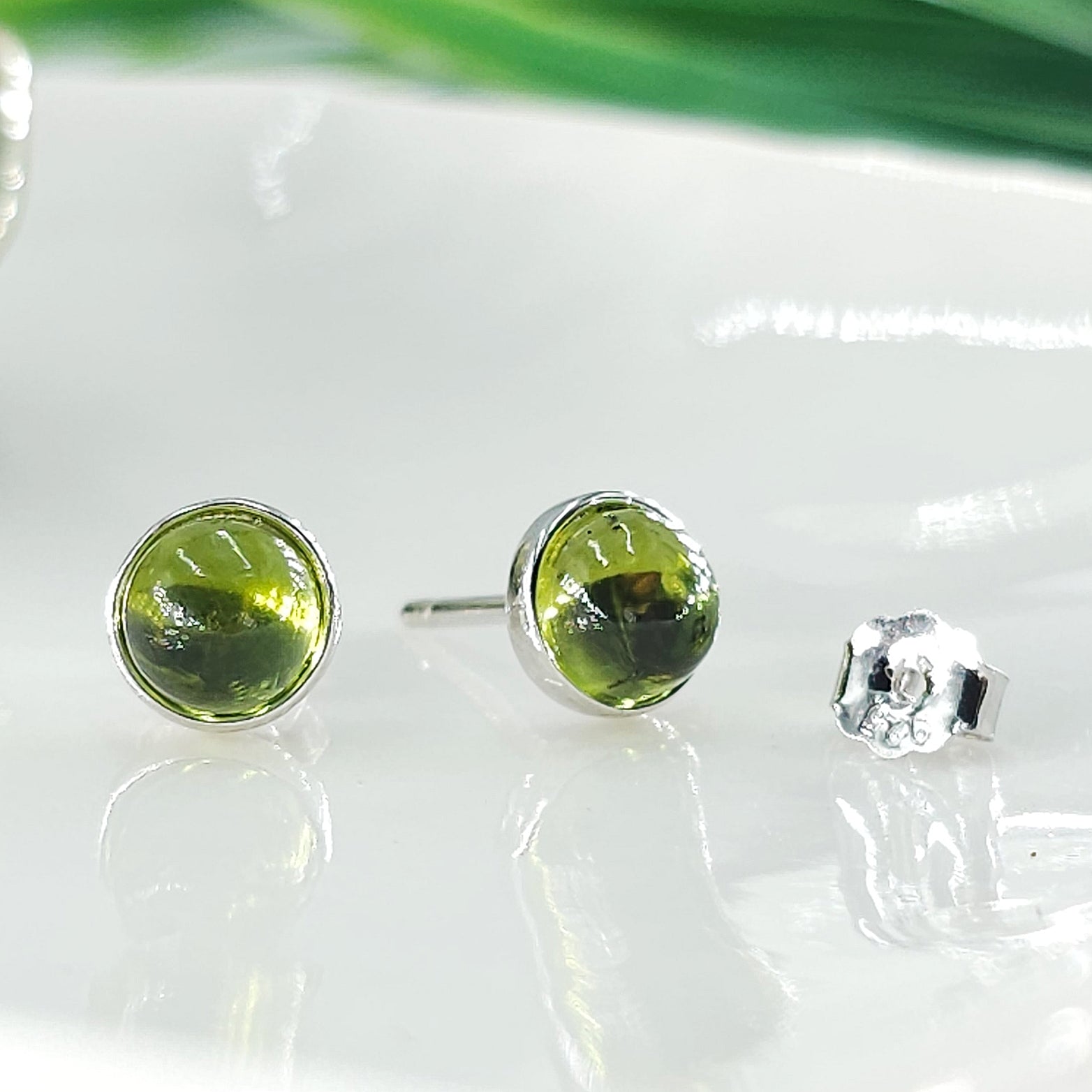 Real Peridot Bezel Stud Earrings - Uniquelan Jewelry