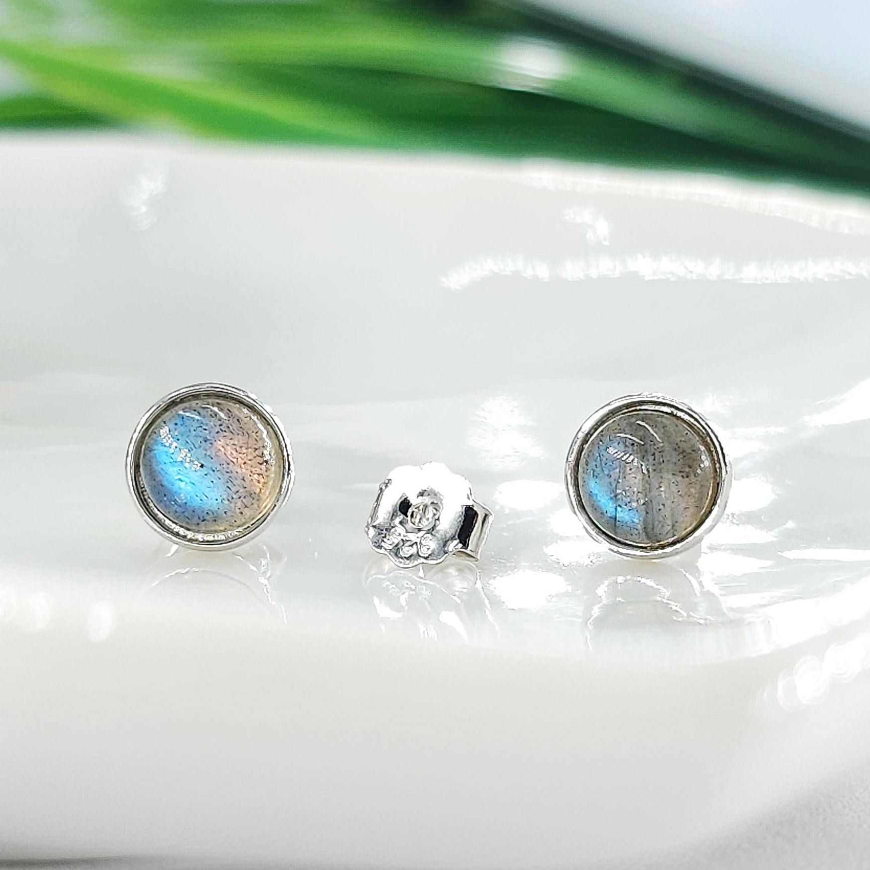 Real Labradorite Bezel Stud Earrings - Uniquelan Jewelry