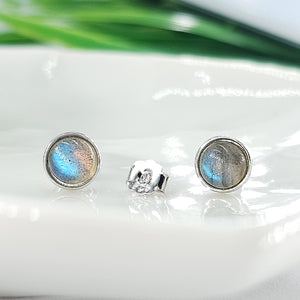 Real Labradorite Bezel Stud Earrings